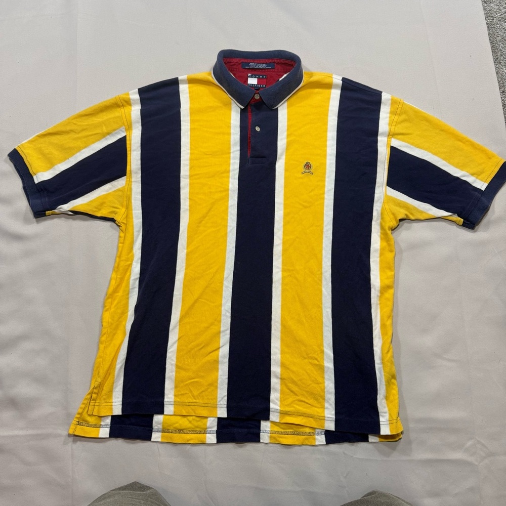 VTG Tommy Hilfiger Men’s Striped Polo Shirt Yellow Blue sz: XL